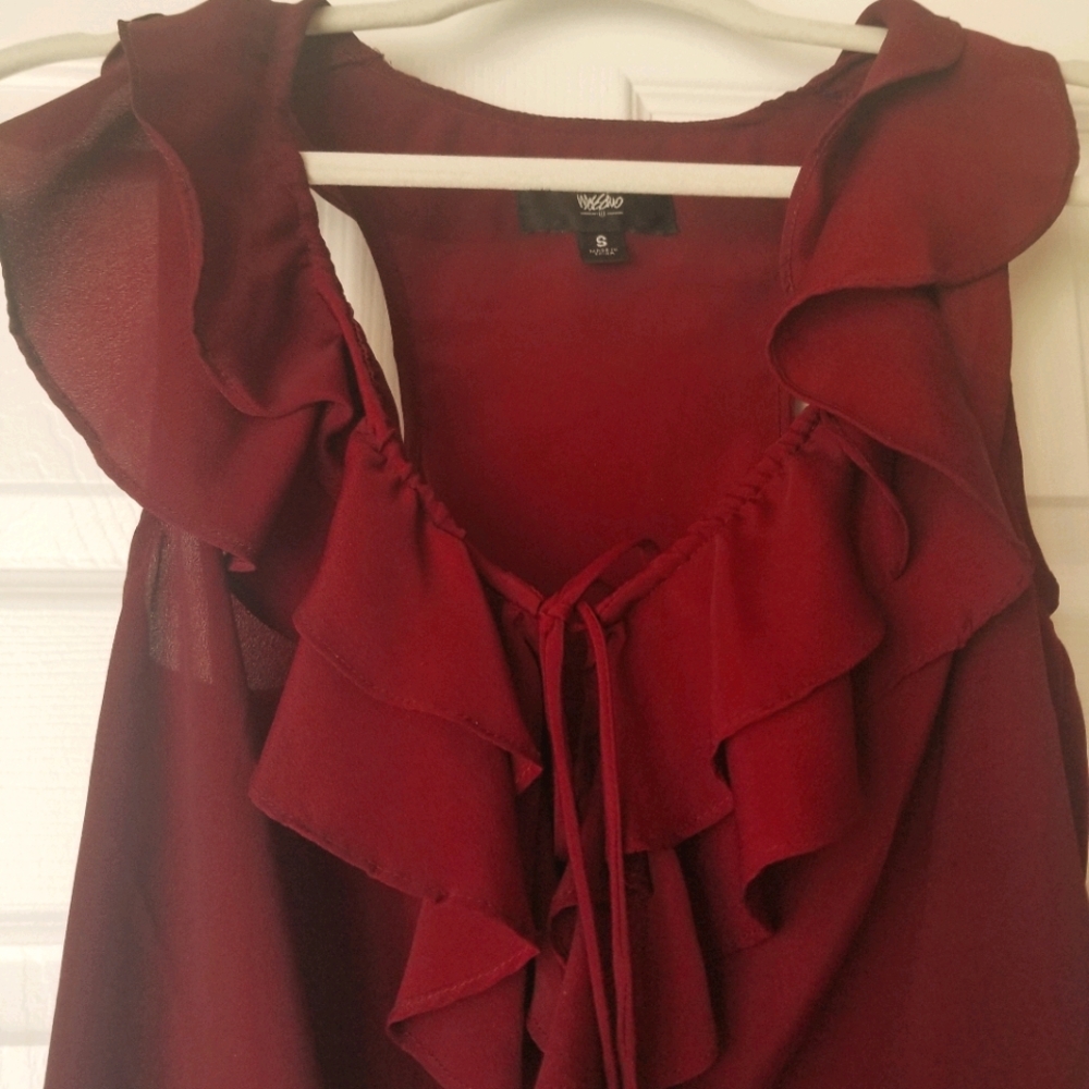Small Blouse Maroon Ruffles Mossimo Merlot Wine
